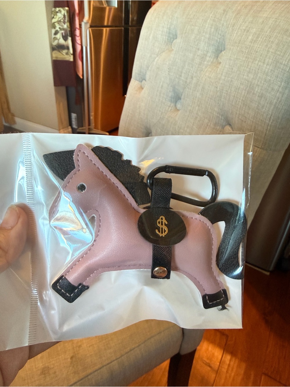 Pink Horse Keychain Bag Charm with Black Accents